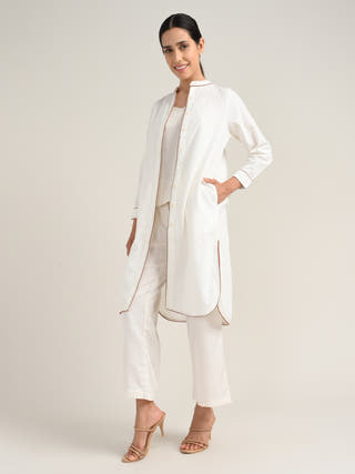 Organic Cotton Cream Overlay With Tencel Slip Top And Pant Co-Ord Set