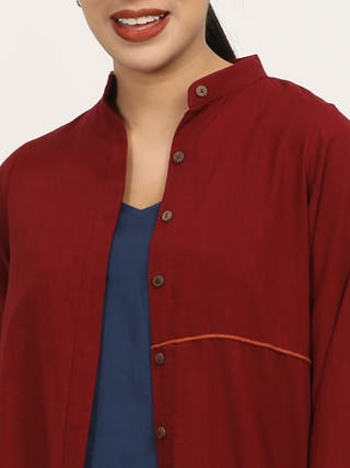 Maroon Mandarin Collar Long Shirt Saltpetre Maroon