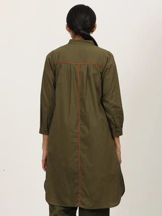 Olive Shirt Mandarin Collar Saltpetre Olive