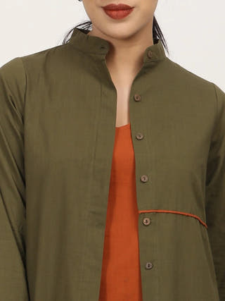 Olive Shirt Mandarin Collar Saltpetre Olive