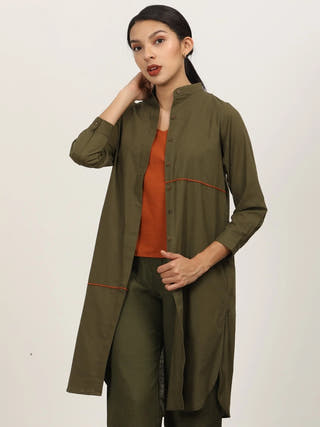 Olive Shirt Mandarin Collar Saltpetre Olive