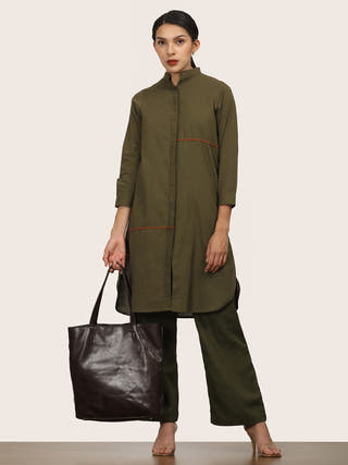 Olive Shirt Mandarin Collar Saltpetre Olive