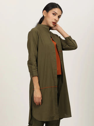 Olive Shirt Mandarin Collar Saltpetre Olive