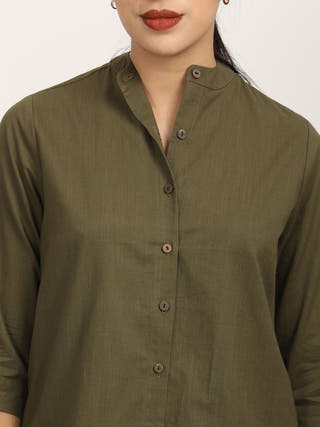 Olive Mandarin Collar Button Down Shirt Saltpetre Olive