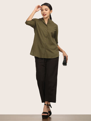 Olive Mandarin Collar Button Down Shirt Saltpetre Olive