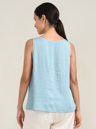 Blue Tencel Boat Neck Top