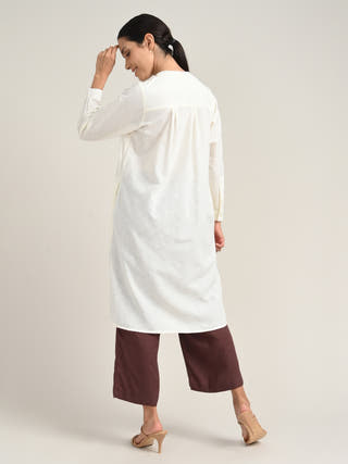 Organic Cotton Cream Pleated Tunic With Tencel Brown Pants Co-Ord Set