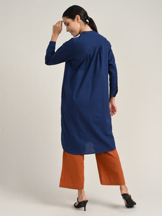 Organic Cotton Navy Pleated Tunic With Tencel Orange Pants Co-Ord Set