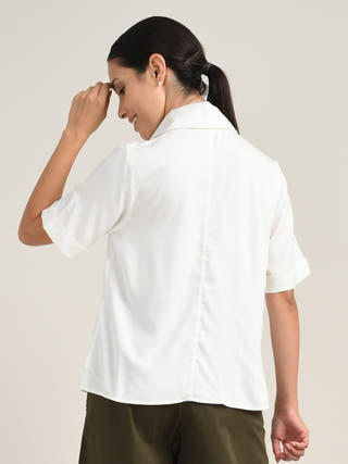 Cream Tencel V-Neck Top