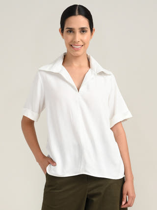 Cream Tencel V-Neck Top