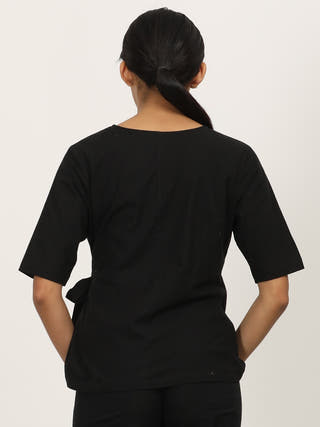 Black V-Neck Side Tie-Up Wrap Top Saltpetre Black