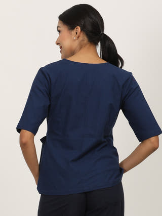 Navy V-Neck Side Tie-Up Wrap Top Saltpetre Navy Blue