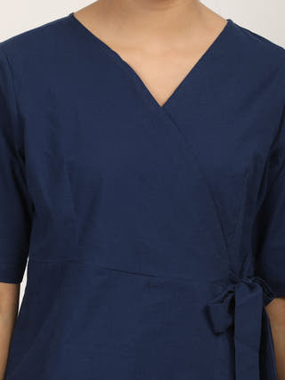 Navy V-Neck Side Tie-Up Wrap Top Saltpetre Navy Blue