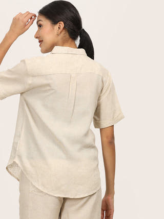 Beige Linen Button Down Half Sleeve Shirt Saltpetre Beige