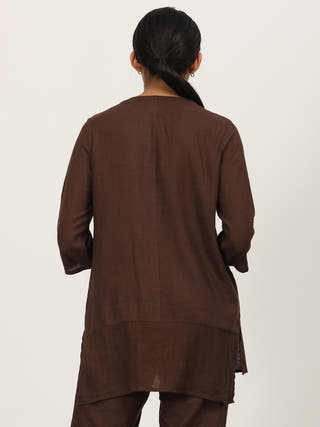 Coffee Brown Round Neck Full Sleeves Shirt Saltpetre Coffee Brown