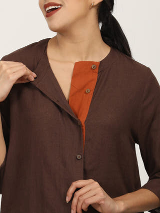 Coffee Brown Round Neck Full Sleeves Shirt Saltpetre Coffee Brown