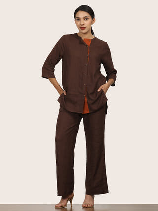 Coffee Brown Round Neck Full Sleeves Shirt Saltpetre Coffee Brown