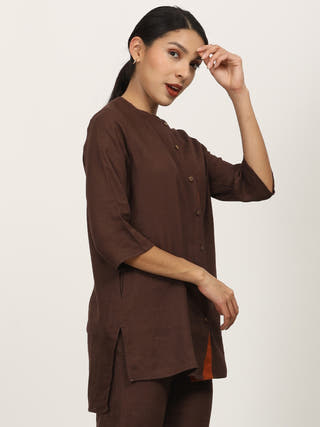 Coffee Brown Round Neck Full Sleeves Shirt Saltpetre Coffee Brown