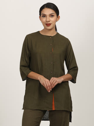 Olive Green Linen Shirt Saltpetre Olive