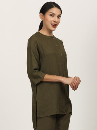 Olive Green Linen Shirt Saltpetre Olive