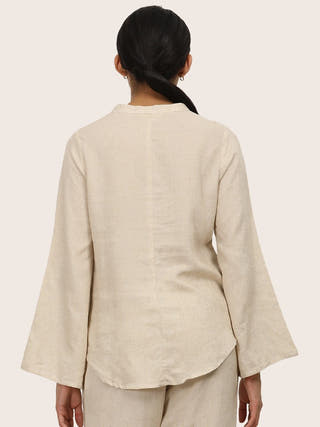 Beige Sleeve Split V Neck Tunic Saltpetre Beige