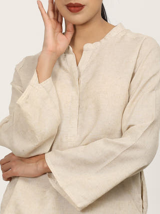 Beige Sleeve Split V Neck Tunic Saltpetre Beige