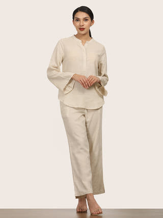 Beige Sleeve Split V Neck Tunic Saltpetre Beige