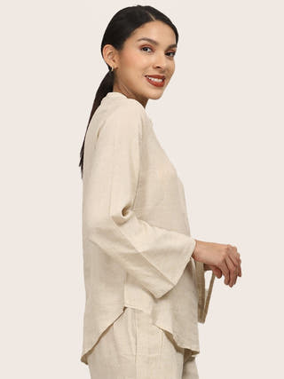 Beige Sleeve Split V Neck Tunic Saltpetre Beige