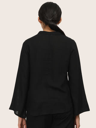 Black Bell Sleeve Split V Neck Tunic Saltpetre Black