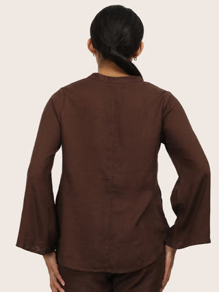Coffee Brown Bell Sleeve Split V Neck Tunic Saltpetre Coffee Brown
