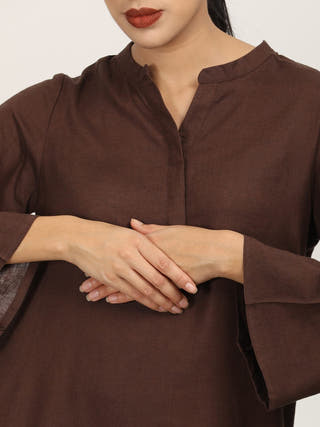 Coffee Brown Bell Sleeve Split V Neck Tunic Saltpetre Coffee Brown