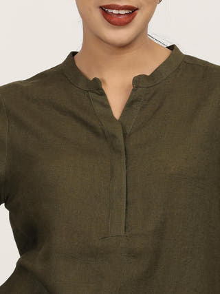 Olive Bell Sleeve Split V Neck Tunic Saltpetre Olive