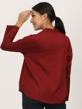 Maroon Bell Sleeve Shawl V-Neck Modal Top Saltpetre Maroon
