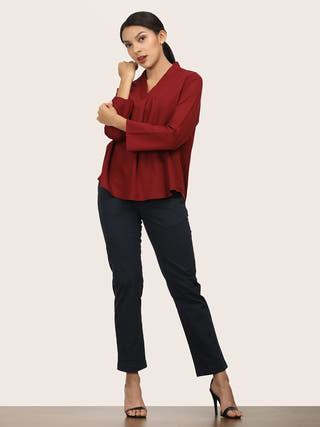 Maroon Bell Sleeve Shawl V-Neck Modal Top Saltpetre Maroon