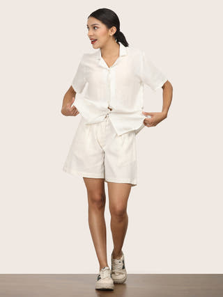 Cream Half Sleeve Cuban Collar Shirt Saltpetre Cream