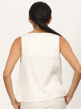 Sleeveless Cream Square Neck Top Saltpetre Cream