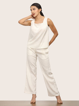 Sleeveless Cream Square Neck Top Saltpetre Cream