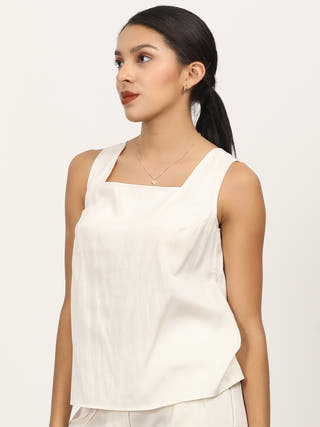 Sleeveless Cream Square Neck Top Saltpetre Cream