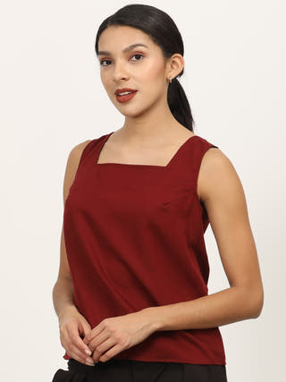 Sleeveless Maroon Square Neck Top Saltpetre Maroon