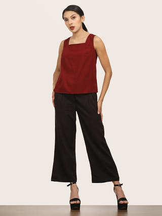 Sleeveless Maroon Square Neck Top Saltpetre Maroon