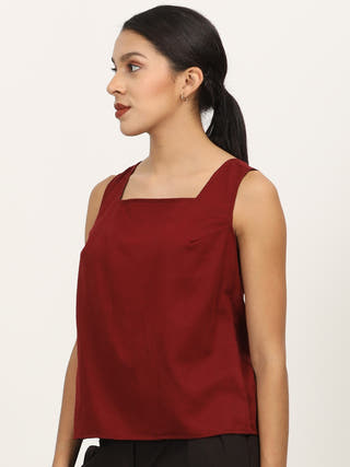 Sleeveless Maroon Square Neck Top Saltpetre Maroon