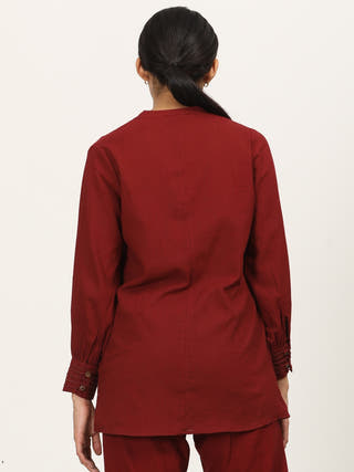 Organic Cotton Split V-Neck Maroon Shirt Saltpetre Maroon