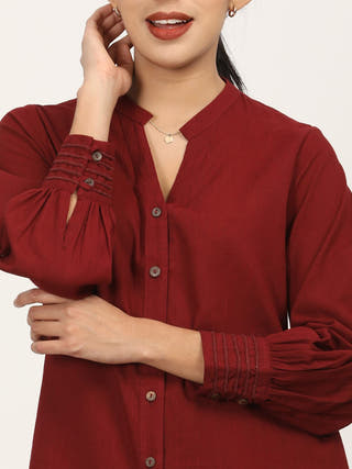 Organic Cotton Split V-Neck Maroon Shirt Saltpetre Maroon