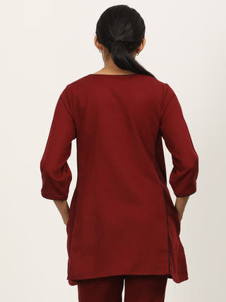 Maroon V-Neck Relaxed A-Line Tunic Saltpetre Maroon