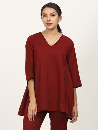 Maroon V-Neck Relaxed A-Line Tunic Saltpetre Maroon