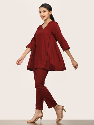 Maroon V-Neck Relaxed A-Line Tunic Saltpetre Maroon
