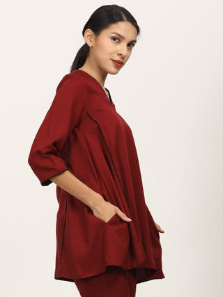 Maroon V-Neck Relaxed A-Line Tunic Saltpetre Maroon