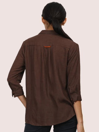 Coffee Brown Linen Open V-Neck Shirt Saltpetre Coffee Brown