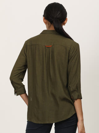 Olive Linen Open V-Neck Shirt Saltpetre Olive