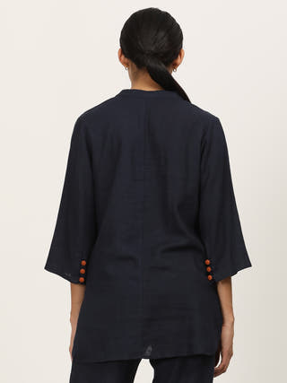 Navy Split V-Neck Top Saltpetre Navy Blue